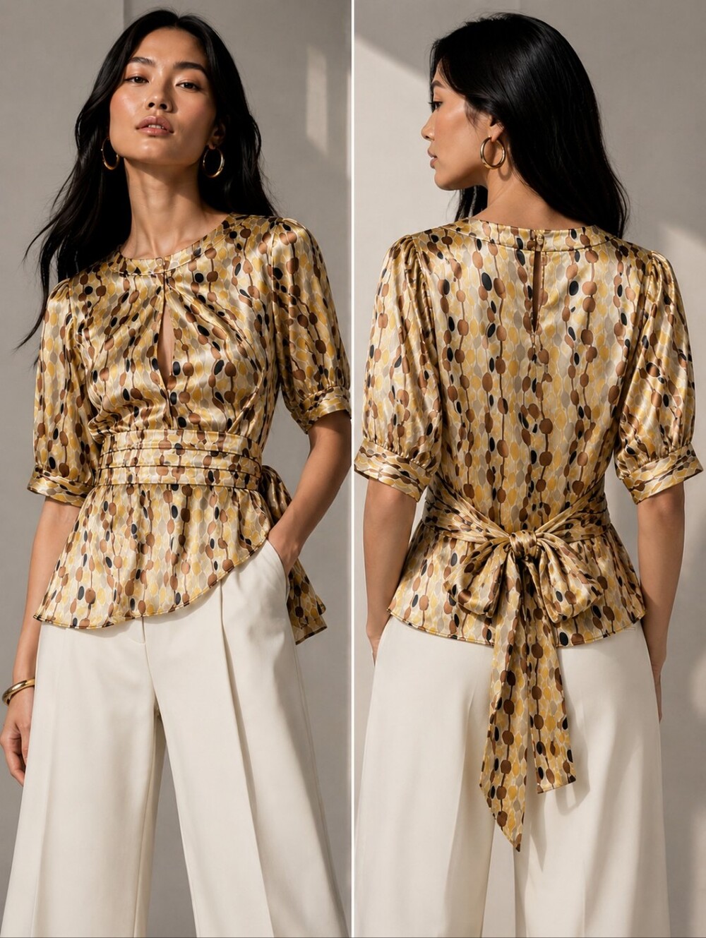 ❤️ NWOT! BCBGMAXAZRIA SATIN TIE BACK KEYHOLE TOP LARGE